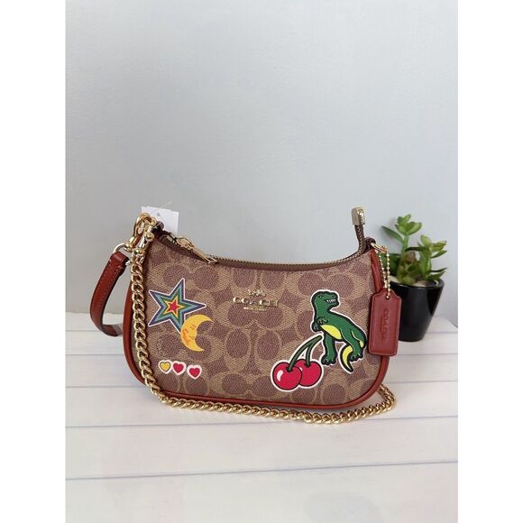 NWT Coach CW321 Teri MINI Signature Canvas Crossbody Bag With Rexy Sticker Print - Picture 2 of 6